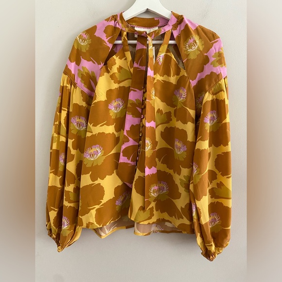 Anthropologie Maeve Tie-Neck Silk Blouse - Picture 3 of 14